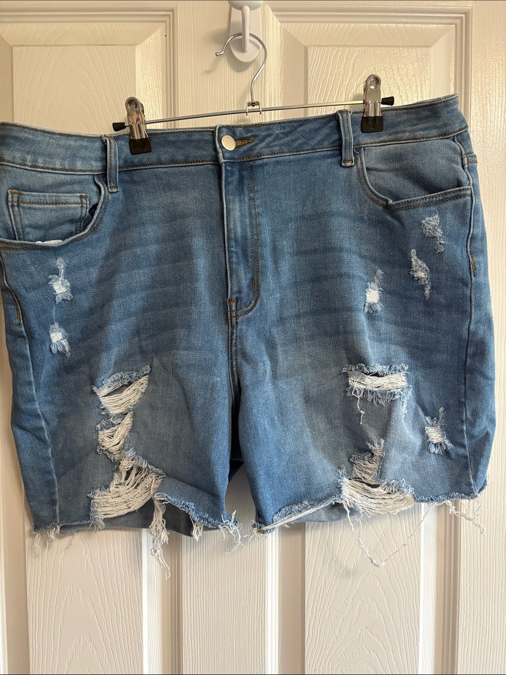 Chic Soul Light Blue Distressed Denim Shorts